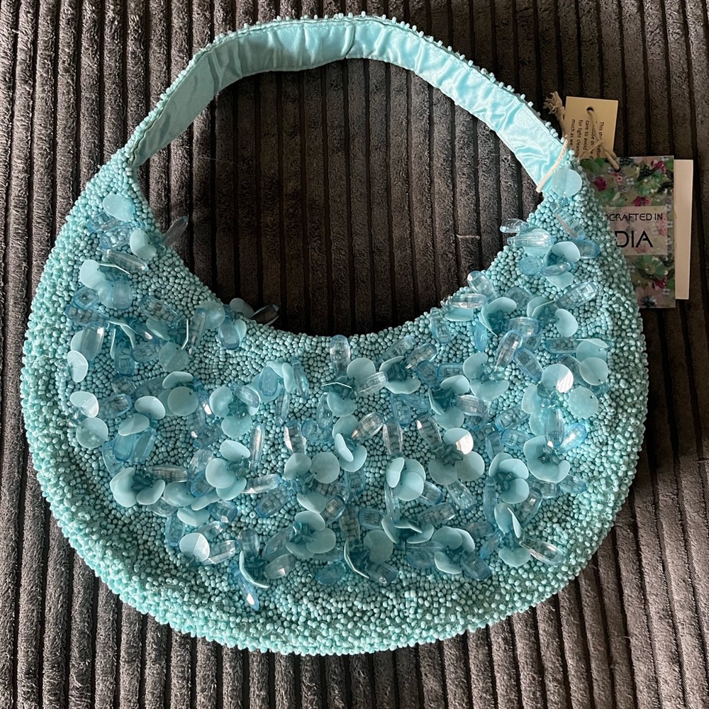 Beaded Aqua Floral Handbag